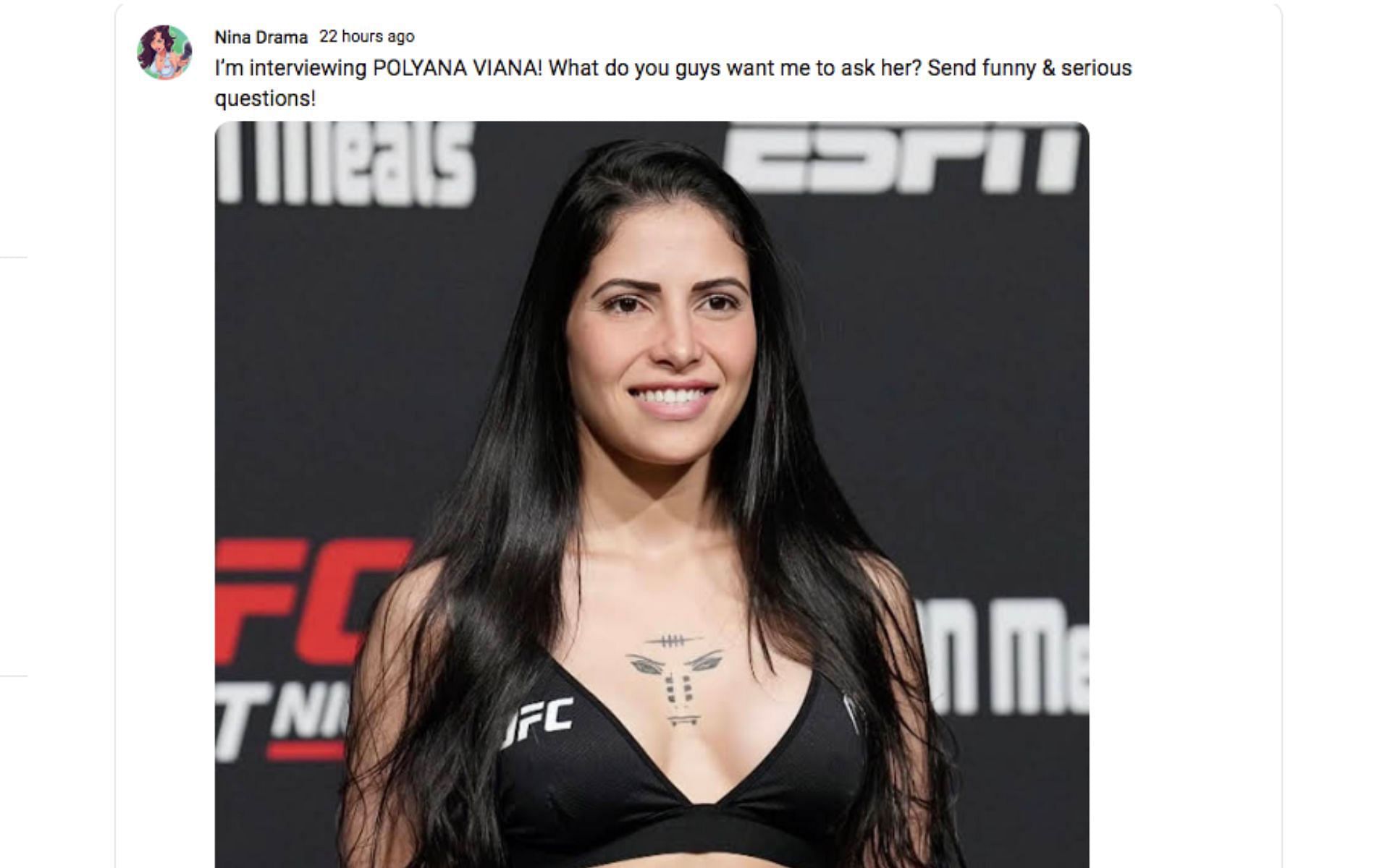 Nina-Marie Daniele asks fans for suggestions for her interview with Polyana Viana